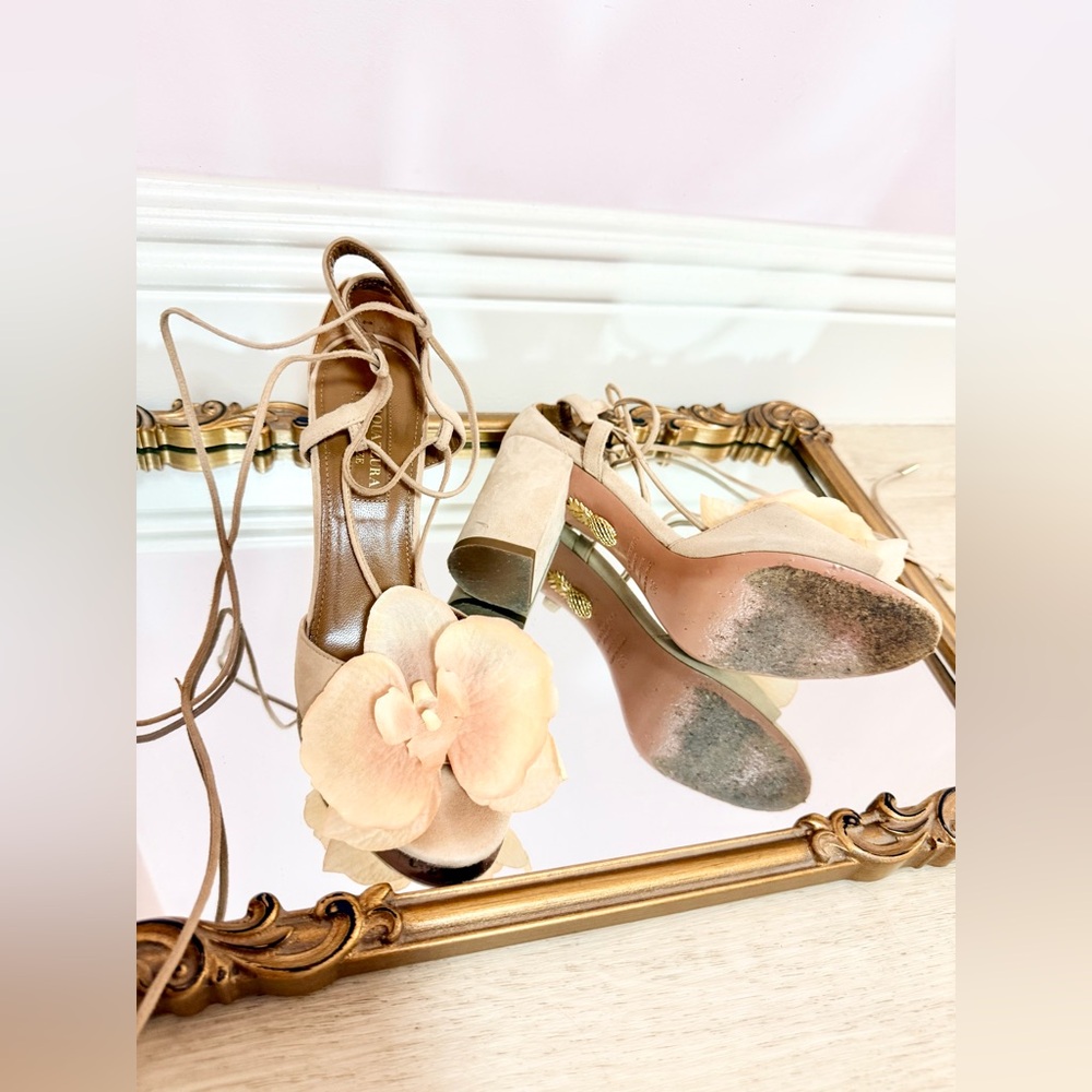 Aquazzura heels sandals pump shoes butterfly rose flowers orchid size 36 6 Y2K - Picture 3 of 5